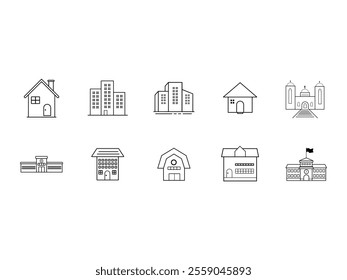 Building Line Icon Element Set