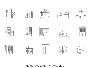 Building Line Icon Element Set