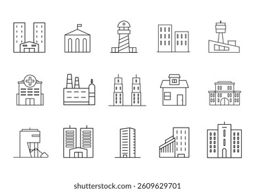 Building Line Icon Element Set