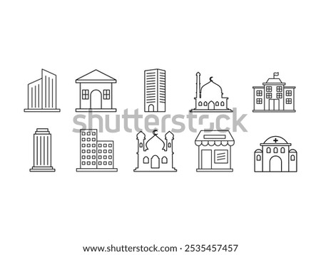 Building Line Icon Element Set