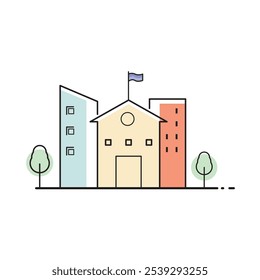 Building line icon flat design