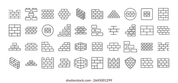 Conjunto de Ícones da Linha de Construção. Placas de parede de tijolo para design gráfico e web, aplicativos, anúncios, várias cartas 