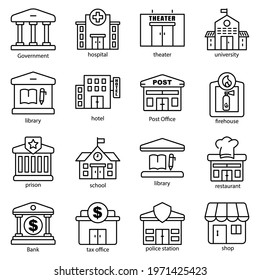 Building line icon set. Editable stroke. Design template vector