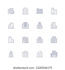 Building line icon set. Editable stroke. Thin line icon. Containing apartment, office building, building, building trade, buildings.