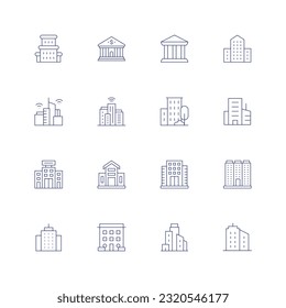 Building line icon set. Editable stroke. Thin line icon. Containing architecture, bank, building, smart city, buildings.