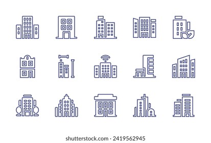Building line icon set. Editable stroke. Vector illustration. Containing condo, apartment, city, building, office building, skyscraper, apartments, buildings.