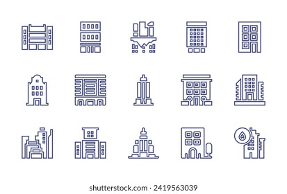 Building line icon set. Editable stroke. Vector illustration. Containing building, buildings, empire state building.