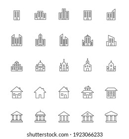 Building line icon set. Building and estate linear symbol collection. Vector isolated on white
