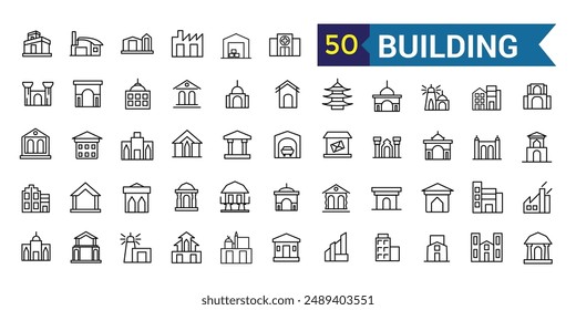 Conjunto de iconos de línea de construcción. Colección de iconos de esquema. Trazo de Vector editable.