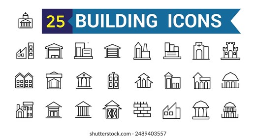 Building line icon set. Outline icon collection. Editable vector stroke.