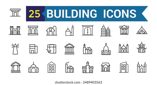 Building line icon set. Outline icon collection. Editable vector stroke.