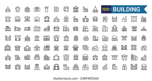 Building line icon set. Outline icon collection. Editable vector stroke.