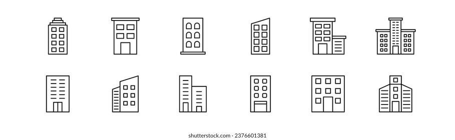 Building line icon. Building icon set. Real estate icon illustration. Building sign. City illustration. Stock vector illustration.