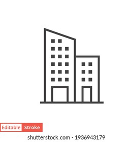 Building line icon. Simple outline style. Office, modern urban skyscraper, apartment, business, green home, house concept. Vector illustration isolated on white background. Editable stroke EPS 10.