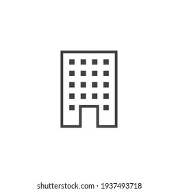 Symbol der Baulinie. Einfache Kontur. Büro, moderner urbaner Wolkenkratzer, Wohnung, Business, grünes Haus, Hauskonzept. Vektorgrafik einzeln auf weißem Hintergrund. EPS10.