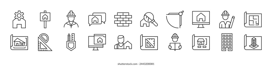 Building line icons collection. Editable stroke. Simple linear illustration for web sites, newspapers, articles book