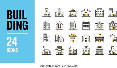 Building line icons isolated on a white background