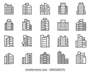 Building line icons set. collection of building symbol illustration design. contain such as town,  apartment, Hotel, Hospital, skyscraper, construction and more. editable. vector