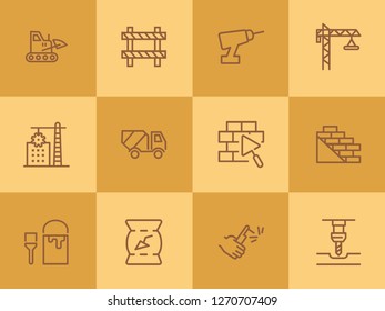 Building line icons. Set of line icons on white background. Building blocks, cement, truckload. Construction concept. Vector illustration can be used for topics like building, house, development