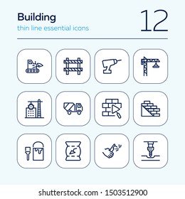 Building line icons. Set of line icons on white background. Building blocks, cement, truckload. Construction concept. Vector illustration can be used for topics like building, house, development