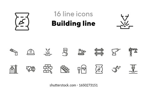 Building line icons. Set of line icons on white background. Building blocks, cement, truckload. Construction concept. Vector illustration can be used for topics like building, house, development