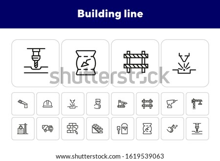 Building line icons. Set of line icons on white background. Building blocks, cement, truckload. Construction concept. Vector illustration can be used for topics like building, house, development