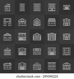 Building line icons set - vector collection of buildings and real estate thin line symbols