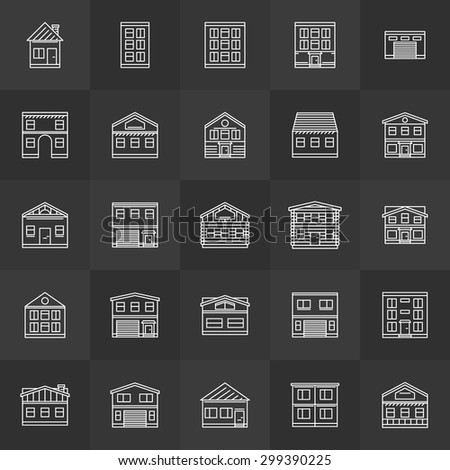 Building line icons set - vector collection of buildings and real estate thin line symbols
