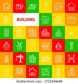 Building Line Icons. Vector Thin Outline House Symbols.