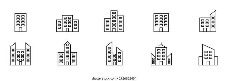 Building line set icon. House linear symbol group. Home outline sign collection. Vector isolated on white