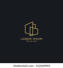 Building With Line Style Logo Design Template. Gold, Luxury, Elegant and Modern Vector Illustration