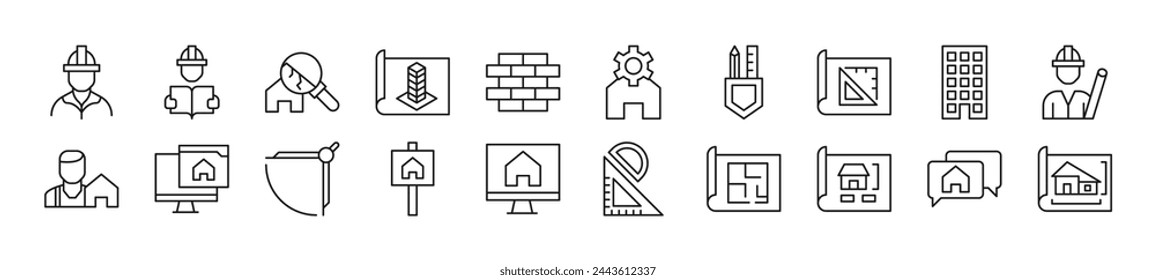 Building linear vector icons collection. Editable stroke. Simple linear illustration for web sites, newspapers, articles book