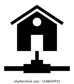 
A building linked to networking connection depicting icon concept of home area network
