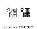 Building location with map pin icon set strategic location in the city center
