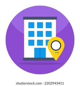 Edificio con pin de ubicación, concepto de ubicación de oficina