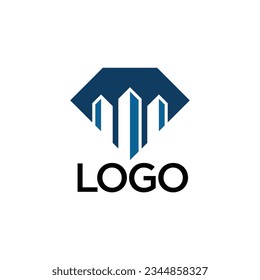logotipo de construcción con concepto de diseño gráfico abstracto y diamante para bienes raíces