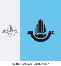 logotipo de construcción con cinta atractiva, mejor plantilla de diseño vectorial de logotipo. El estilo de las líneas y la silueta de diseño.