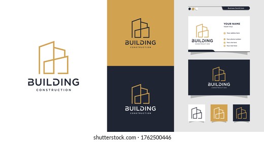 Building logo and business card design, business card design, line art, construction, modern, Premium Vector