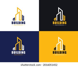 building logo business invest line creative real estate city skyline
