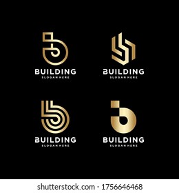 Colección de logotipos de construcción, moderno, concepto, degradado, inmobiliario, vector premium