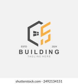 Building logo construction modern real estate symbol for architecture house and property design