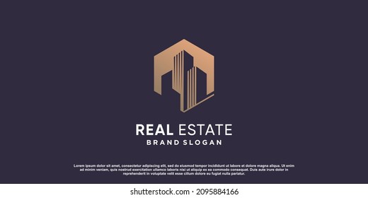 Building logo with creative element Premium Vector