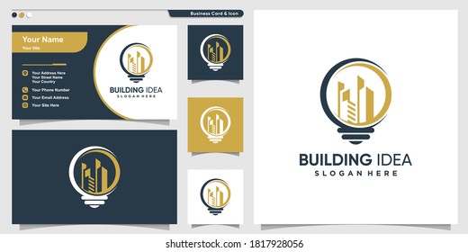 Building logo with creative idea style and business card design template, smart, city, template, Premium Vector