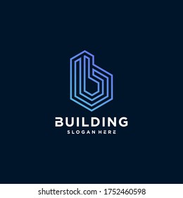 Diseño del logotipo de construcción, ilustración del contorno del arquitecto.  Concepto de construcción arquitectónica