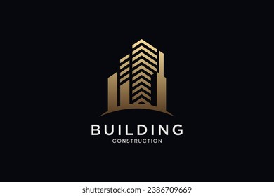 Building logo design for construction with golden gradient color and creative idea