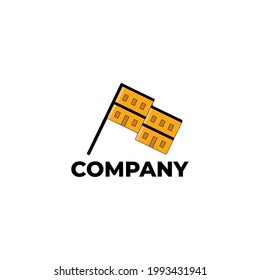 das Logo des Gebäudes in Form einer Flagge, ein Design, das perfekt für ein Wohnungsunternehmen ist.