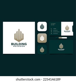 building logo design with hexagon and tower