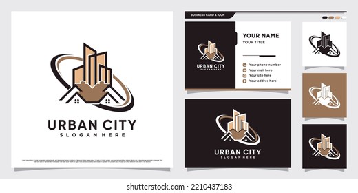 Ilustración de diseño del logotipo de construcción con elemento creativo y plantilla de tarjeta de visita