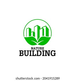 Panorama de vectores con el logotipo de la construcción de la naturaleza
