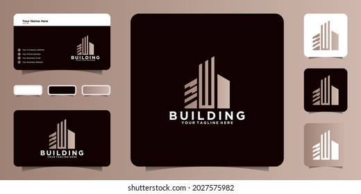 Building logo design inspiration with initial letter w and business card